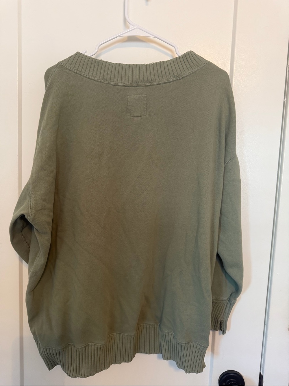 aerie Ribbed V‑Neck Sweatshirt in Sage Green - Picture 2 of 5